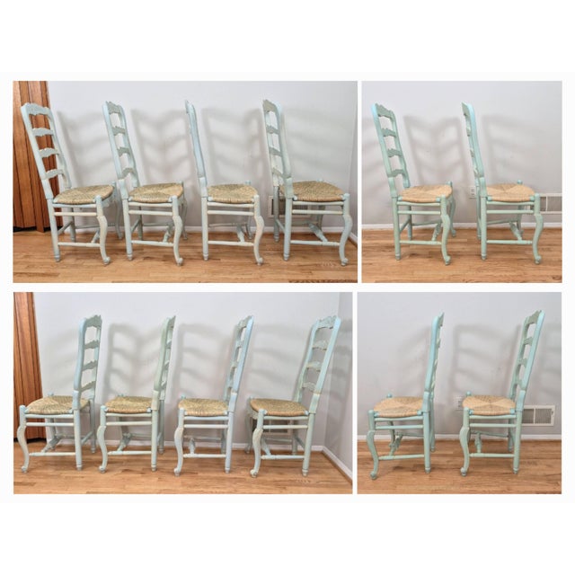 Late 20th Century Habersham Plantation French Country Painted Ladder Back Rush Seat Dining Side Chairs, Assembled Set of 6 For Sale - Image 9 of 18