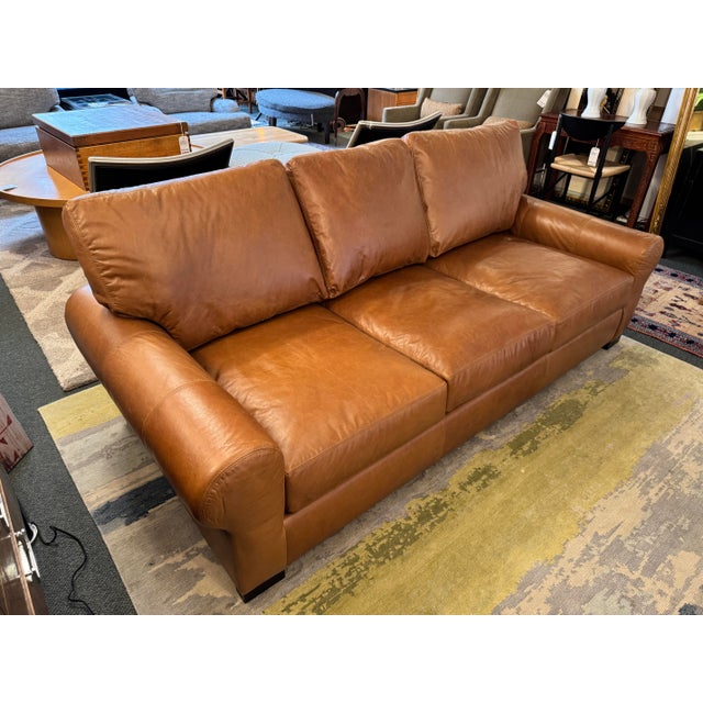 Tan Pottery Barn Turner Roll Arm Leather Sofa, Caramel For Sale - Image 8 of 12
