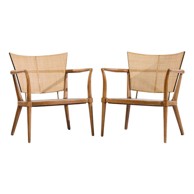 Bert England Mid Century Cane Back Lounge Chairs - Pair For Sale