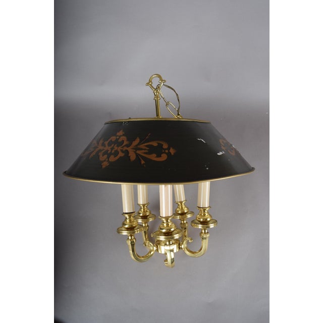 Bouillotte-Style Brass 6-Light Pendant with Black Tôle Shade, 1980s For Sale - Image 3 of 8