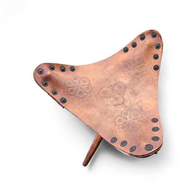 Animal Skin Vintage Tooled Leather Tripod Chairs, Set of 2 For Sale - Image 7 of 18