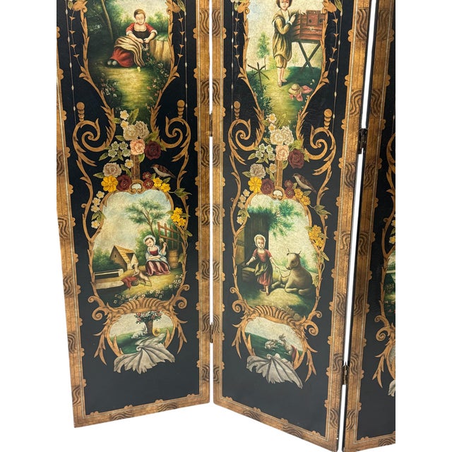 Mid-Century Modern Late 20th Century Ornate Four-Panel Folding Room Divider For Sale - Image 3 of 5