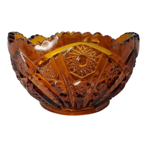 Rustic Sawtooth Edge Hobstar Dark Amber Glass Bowl