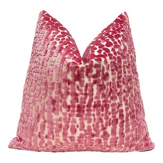 Geranium Pink Speckle Velvet Throw Pillow With Feather Down Insert For Sale