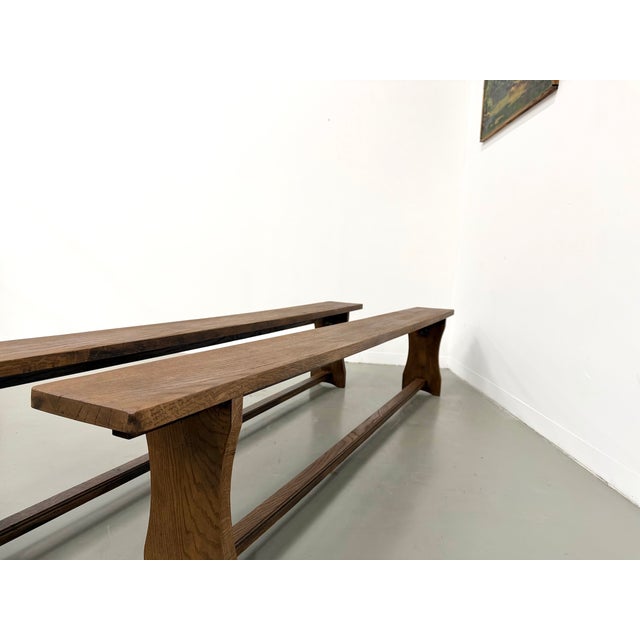 1970s Oak Benches with Wing Legs, France, 1970s, Set of 2 For Sale - Image 5 of 18