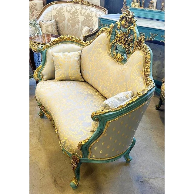 Rococo Style White Sofa With Gold Details For Sale - Image 4 of 4