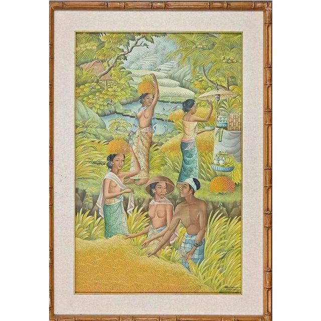 Unknown, Balinese Scene, Mid-20th Century, Tempera and Watercolor, Framed For Sale - Image 3 of 3