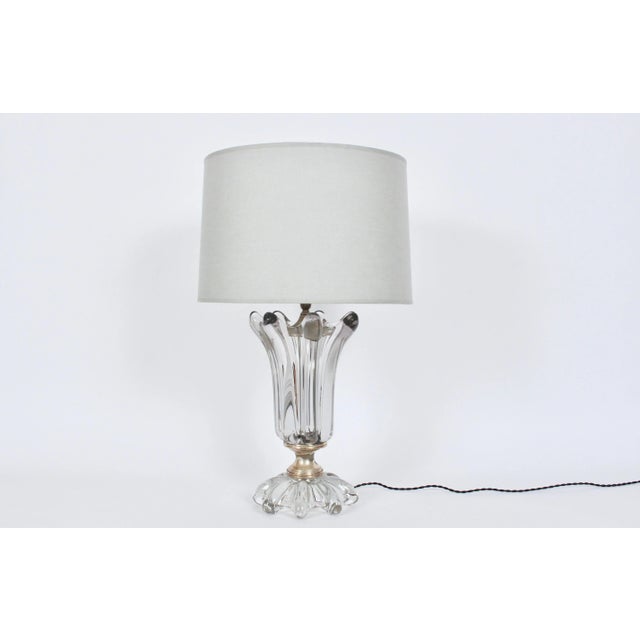 Hollywood Regency Art Vannes handcrafted Clear Crystal Table Lamp. Featuring a transparent, reflective, hand blown crystal...