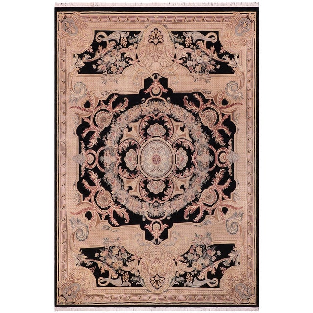 Organic Floral 1990's Persian Black/Black Wool Rug - 9'2'' X 12'5'' For Sale - Image 9 of 9