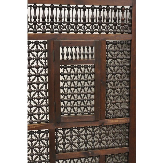 Vintage Middle Eastern 3 Panel Mashrabiya Lattice Folding Screen Room Divider For Sale - Image 4 of 14