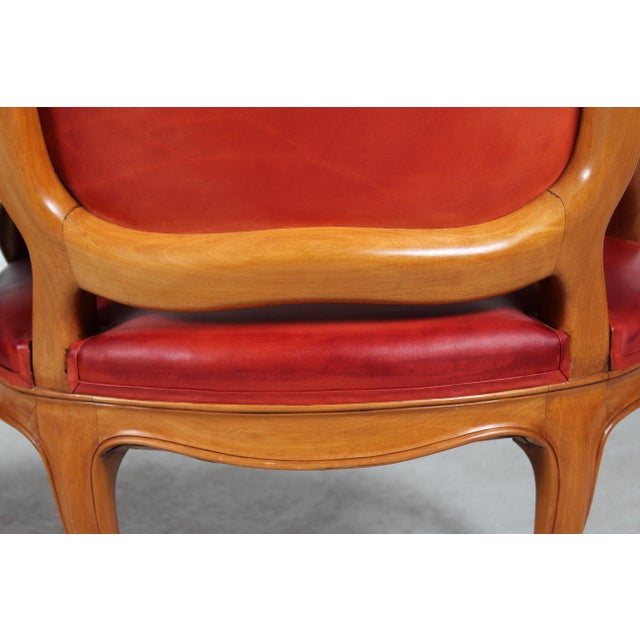 Set of Danish Rococo Armchairs in Walnut and Red Aniline Leather, 1880 For Sale - Image 9 of 16