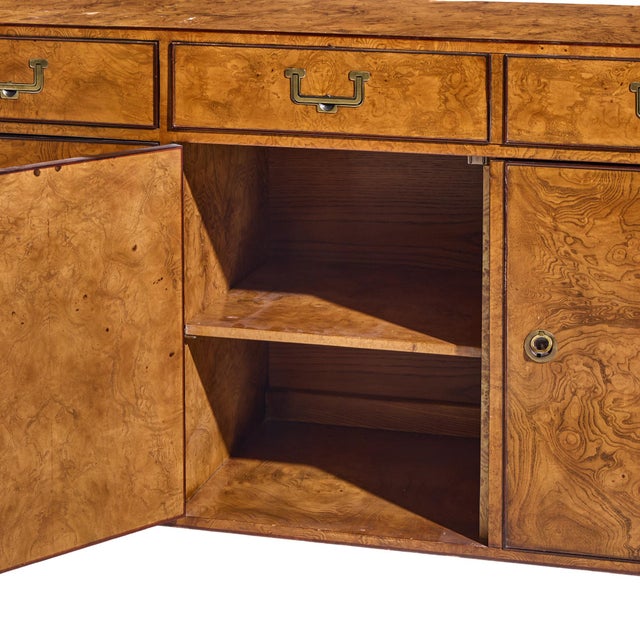 Wood John Widdicomb Mid Century Burlwood and Brass Campaign Credenza For Sale - Image 7 of 10