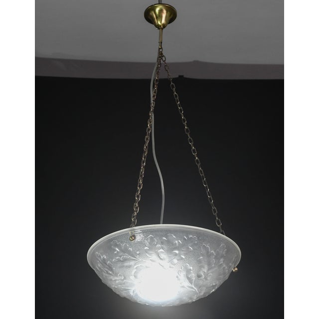 1960s French Art Deco Glass Bowl Pendant Chandelier With Floral Pattern, 1950 For Sale - Image 5 of 12