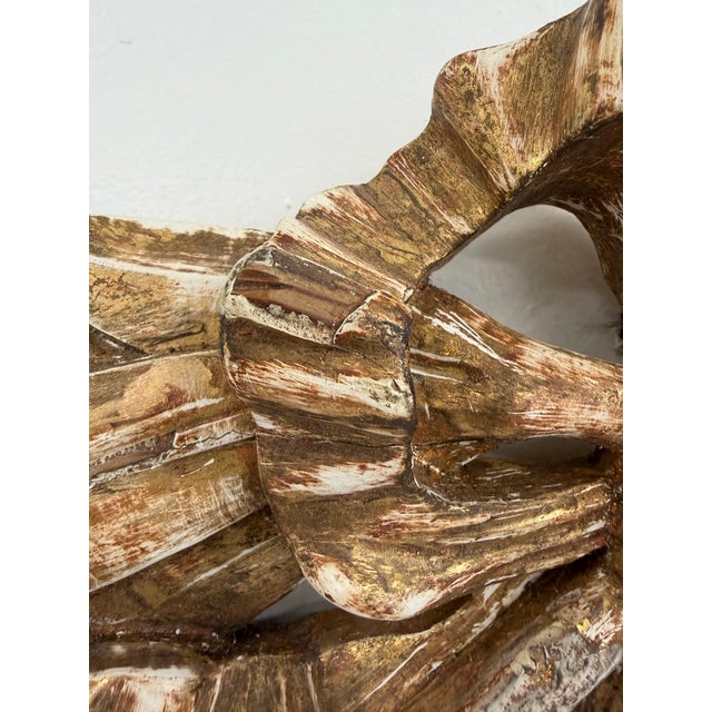 Vintage Carved Giltwood Louis XVI Ribbon Bow & Laurel Wall Ornament – 19" For Sale - Image 11 of 18