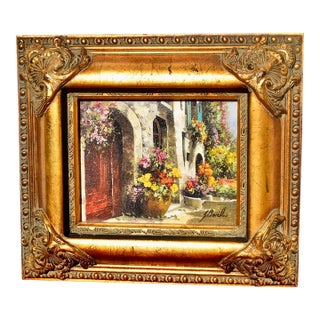 Guido Borelli Signed Oil Painting Italian Mediterranean Courtyard Ornate Frame For Sale
