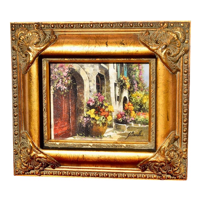 Guido Borelli Signed Oil Painting Italian Mediterranean Courtyard Ornate Frame For Sale