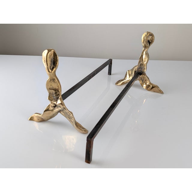 Brutalist Sculptural Bronze Andirons, 1970s, Set of 2, in Very Good conditions. Designed 1970 to 1979