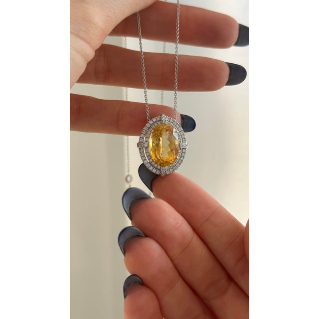 Yellow Natural Citrine Diamond Necklace 14k Gold 11.93 TCW Certified For Sale - Image 8 of 12