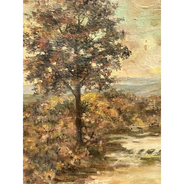 Amber Vintage Original Landscape Oil on Canvas For Sale - Image 8 of 12