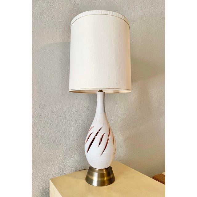 Tall Mid Century Modern White Ceramic Table Lamp With Flame Design Circa 1960s For Sale - Image 9 of 9