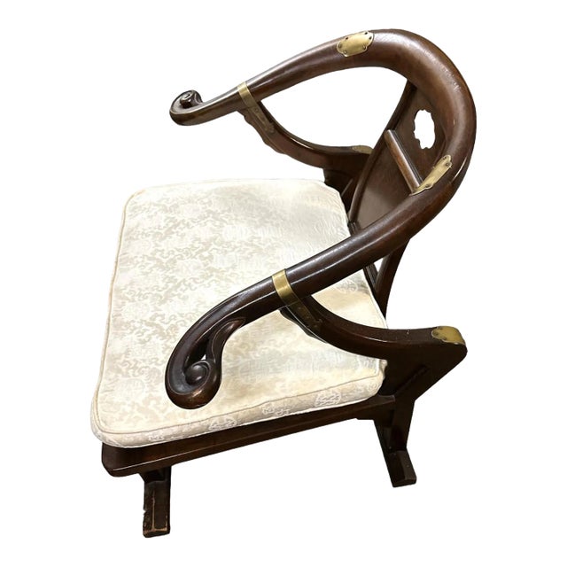 Michael Taylor for Baker Furniture Grand Rapids Chinoiserie 'Far East Collection' Horseshoe Chair - Vintage Mid 20th Century For Sale