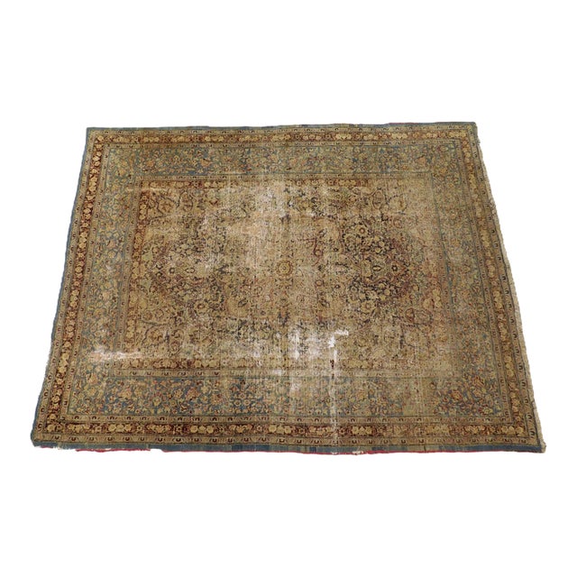 Distressed Antique Persian Kerman Rug. 7'1"x 9'7" For Sale