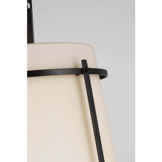 Transitional Carrier & Company for Visual Comfort Signature Callaway Medium Hanging Shade in Bronze with Linen Shade & Frosted Acrylic Diffuser For Sale - Image 3 of 4