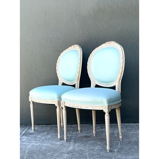 Ivory Vintage Regency Medallion Back Chairs - A Pair For Sale - Image 8 of 12