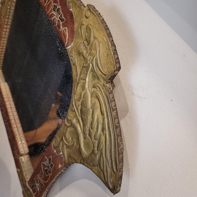 Art Nouveau Mirror in Gilt Brass and Leather after Gabriel Viardot, France, 1930s For Sale - Image 9 of 18