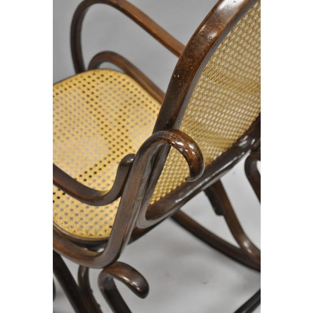 Vintage Mid Century Modern Thonet Style Bentwood & Cane Rocker Rocking Chair (A) For Sale - Image 16 of 18