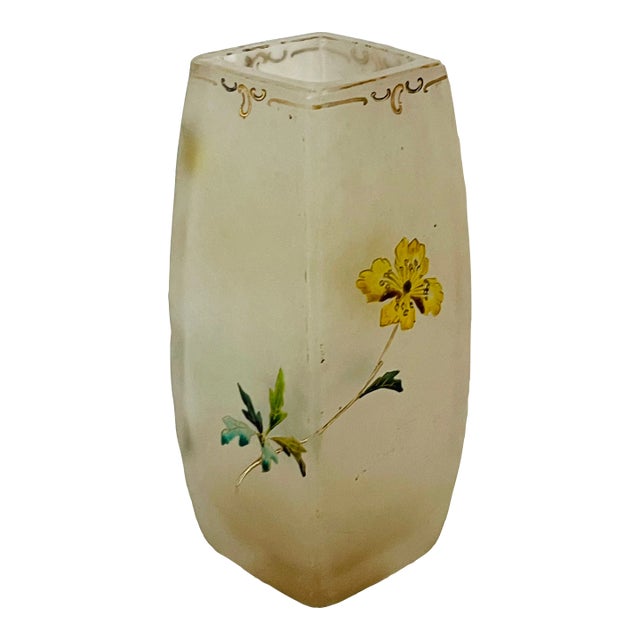 French Art Nouveau Enamel Glass Vase For Sale