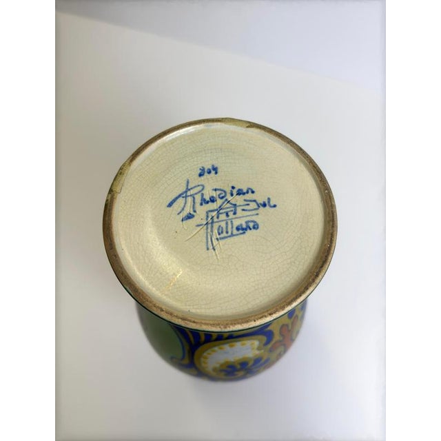 Green Dutch Rhodian Style Gouda Ceramic Vase attributed to Zuid, Netherlands, 1921 For Sale - Image 8 of 10