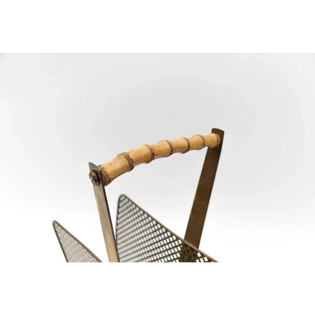 Wood Brass and Bamboo Magazine Holder in the Style of Mathieu Mategot, 1950s For Sale - Image 7 of 11
