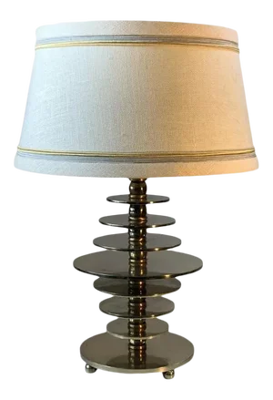 French Modernist Art Deco Nickeled Bronze Disc Lamp