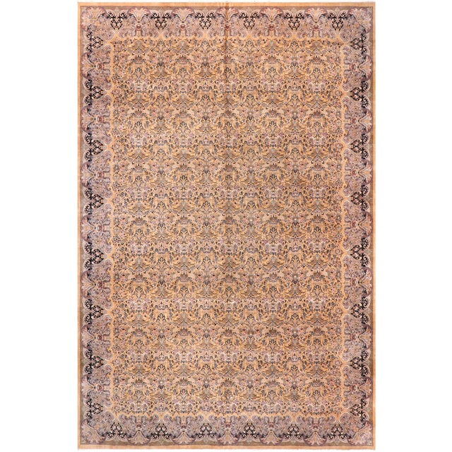 Art Nouveau Foral 1990's Pak-Persian Gold/Gold Wool Rug - 12'0'' X 17'8'' For Sale - Image 9 of 9