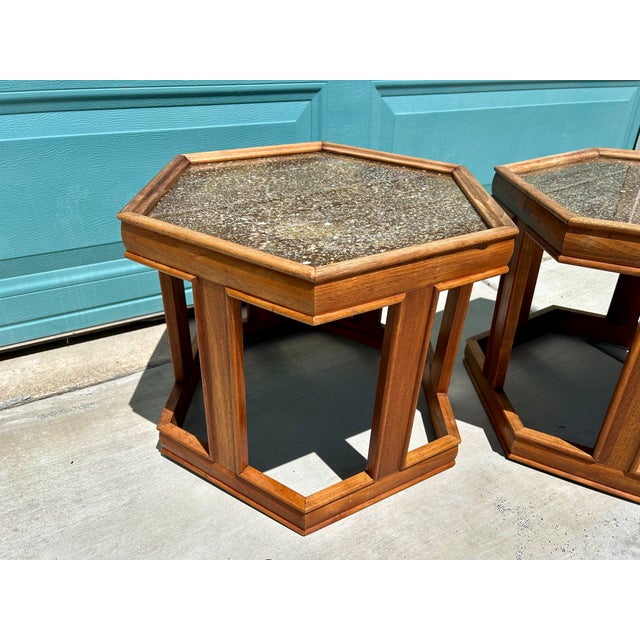 Vintage John Keal for Brown Saltman Hexagon Side Tables - A Pair For Sale - Image 10 of 12