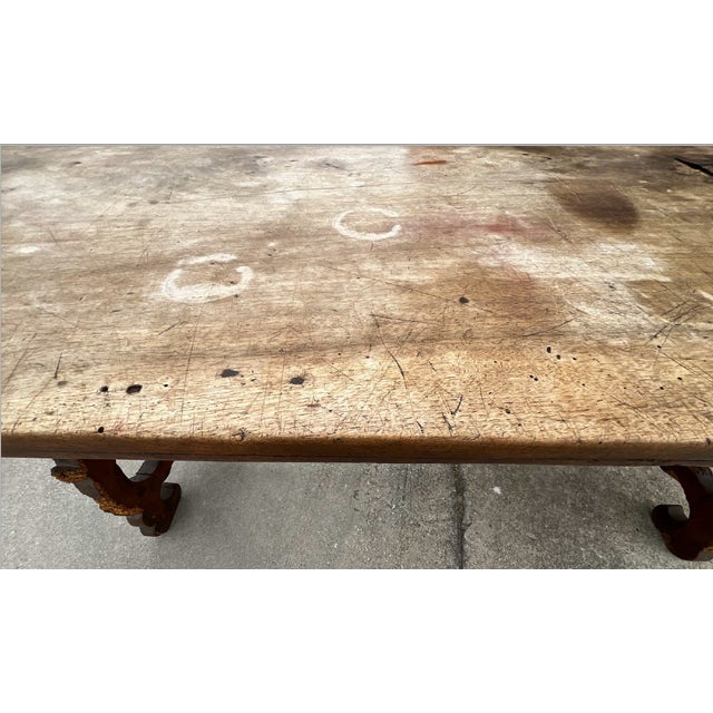 19th-Century Spanish Baroque Style Trestle Work Table / Dining Table For Sale - Image 15 of 18