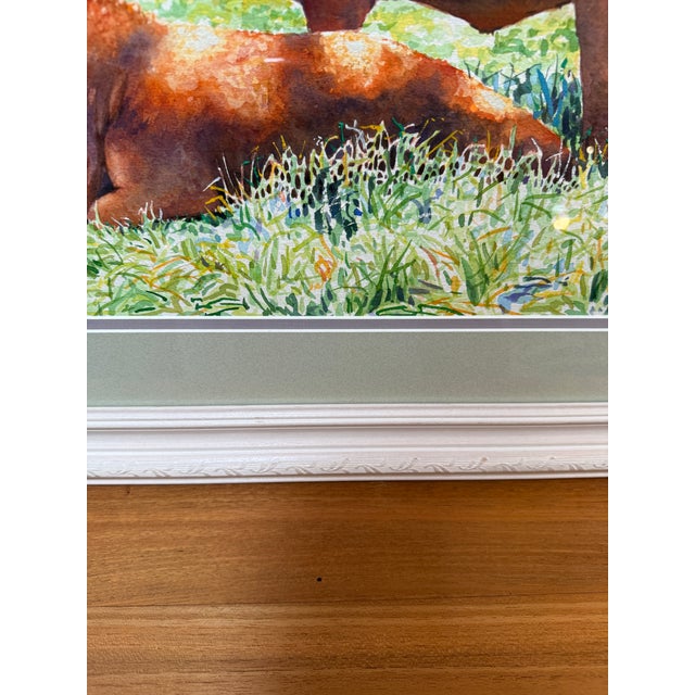 Blue Circa 1996 l.m. Steadman Two Cows Resting in Pasture Watercolor, Signed For Sale - Image 8 of 12