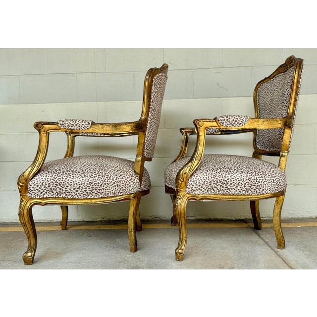 Italian Antique Carved Wood Leopard Print Bergere Chairs Pair For Sale In Atlanta - Image 6 of 10