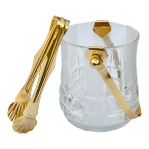 Mid 20th Century Hand-Cut Textured Crystal Ice Bucket & Tong Set- 2 Pieces