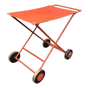 Vintage Red Painted Wood Serving Cart