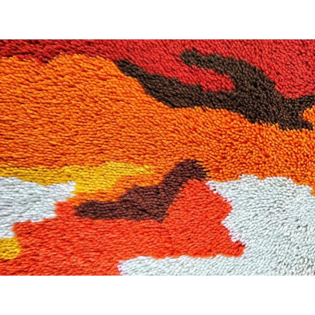 Mid-Century Scandinavian Rya Rug in Orange, Yellow, Red and White, Sweden, 1970s For Sale - Image 4 of 7