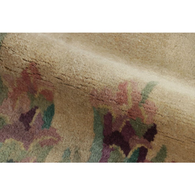 Antique Chinese Art Deco Oval Rug With Rising Irises and Lilac Border For Sale In New York - Image 6 of 7