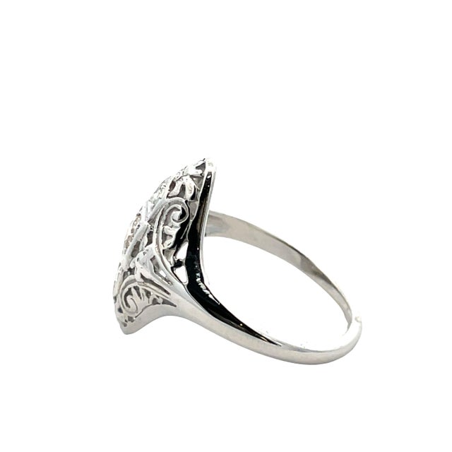 Modern Mid 20th Century 14k White Gold Diamond Filigree Ring, Size 7.25 For Sale - Image 3 of 8