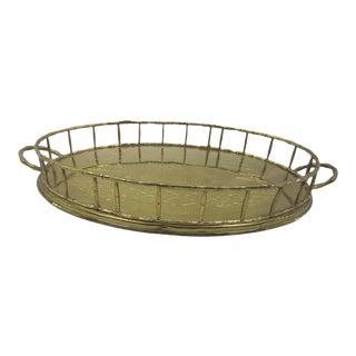 Vintage Faux Bamboo Brass Tray For Sale