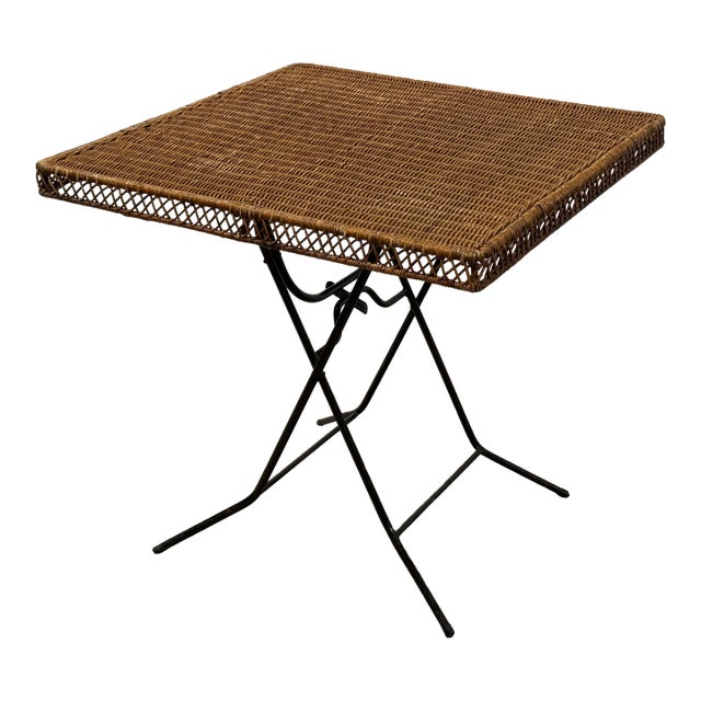 Danny Ho Fong Folding Wicker Card Table, Outdoor For Sale
