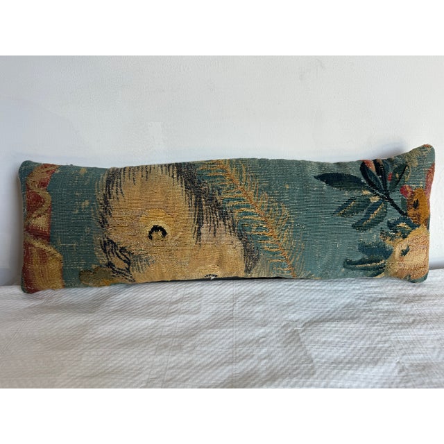 This rare vintage pillow showcases an elegant 1850 French tapestry design, intricately depicting soft floral and pastoral...