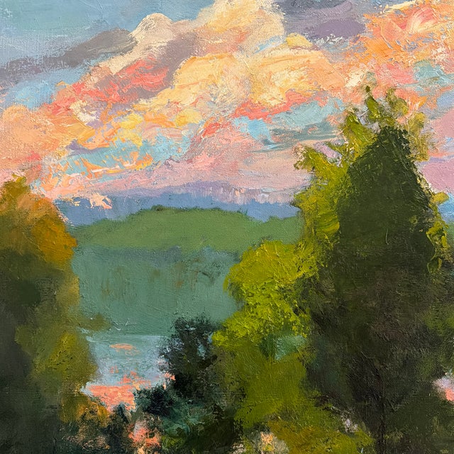 Lake Forest Through the Trees, Original Oil Painting by Julia Lawing For Sale - Image 4 of 7