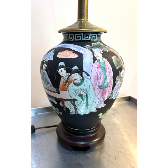 Chinese Black Ceramic Chinese Table Lamp For Sale - Image 3 of 4