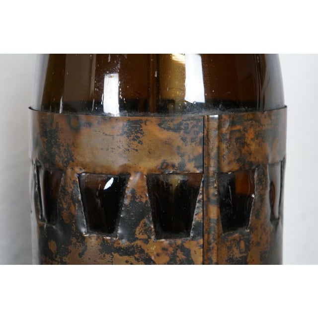 Late 20th Century 2 Rare Frederick Cooper Hand Blown Brutalist Glass Wine Bottle Lamps 42" For Sale - Image 10 of 18